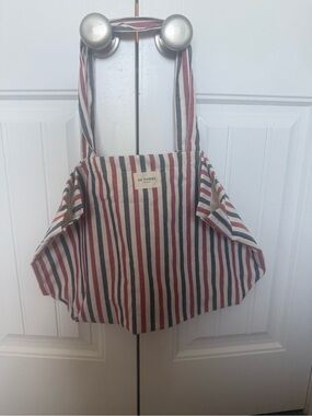 Octobre Striped Canvas Tote in Red, Navy & Cream new
